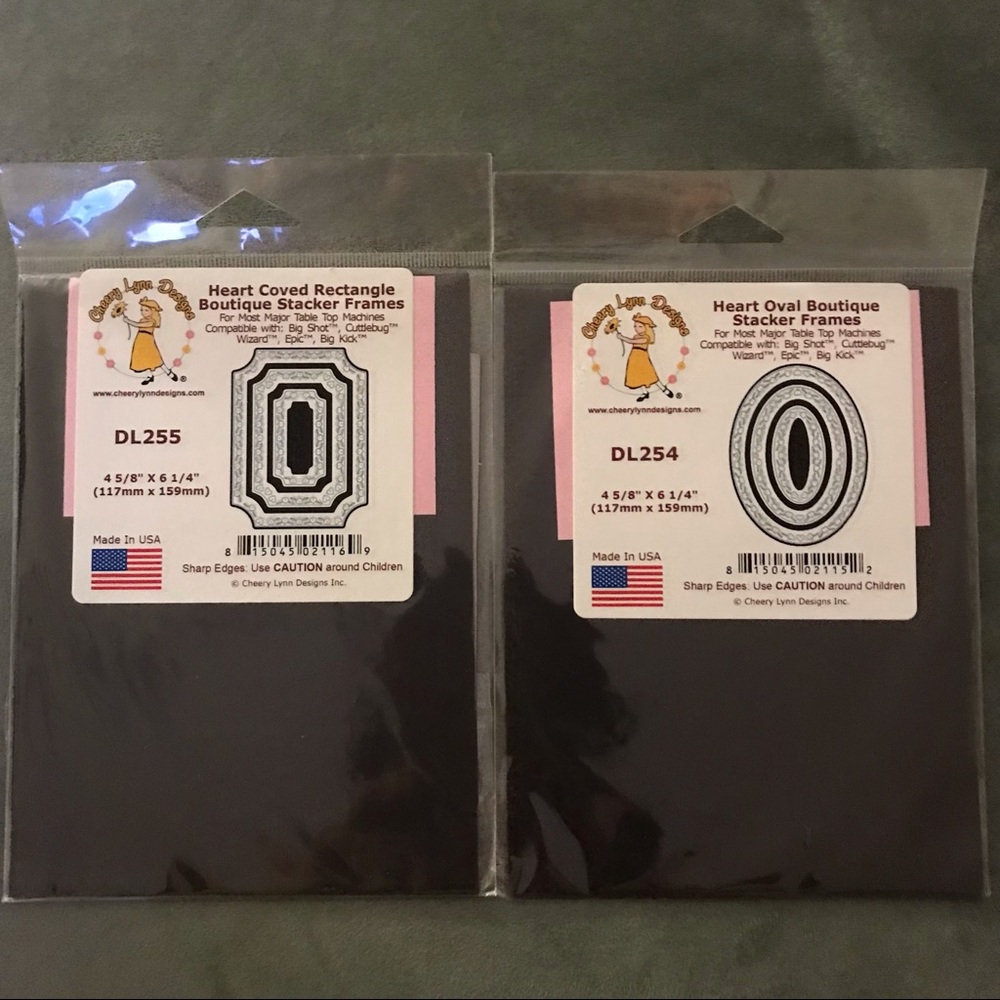 Lot of 2 Cheery Lynn stacker 3-pc frames dies (heart coved RECTANGLE,heart OVAL)